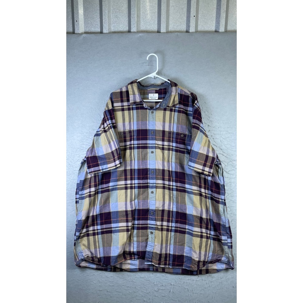 Mutual Weave Button Down Shirt Mens 3XLT Purple Plaid Short Sleeve Tall